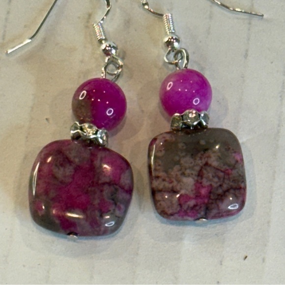🆕 🌸 Stunning Natural Magenta Jasper Necklace & Earring Set – Handmade 🆕 - Picture 2 of 16